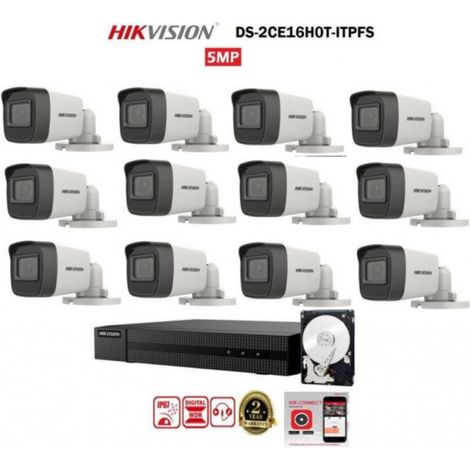KIT videosorveglianza Hikvision DVR 16 canali 12 telecamere bullet 5 mpx hdd 1tb