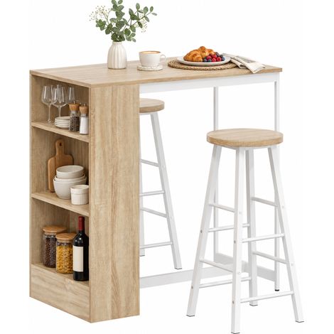 HOMCOM Breakfast Bar Set with Storage Shelves, 3 Piece, Oak (1/5)