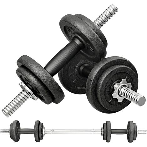 Ensemble d'haltères 2-en-1 20kg poids réglable kit haltères musculation barre d'extension poignée antidérapante noir (1/5)