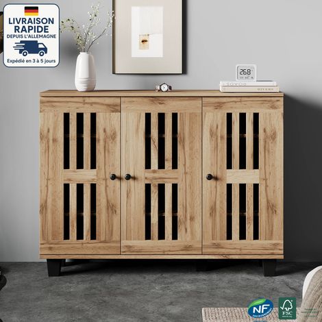 Credenza / Mobiletto da ingresso - 120 x 32 x 92 cm - Scandinavo - Texture in legno naturale - Legno certificato PEFC (1/5)