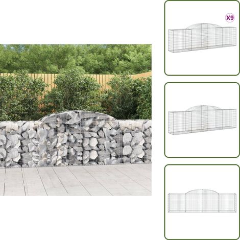 Gabionen mit Hochbogen 9 Stk. 300x50x80/100 cm Verzinktes Eisen - Gabionen - Gabionenkorb - Gartendeko - Zaun - Sichtschutz (1/5)