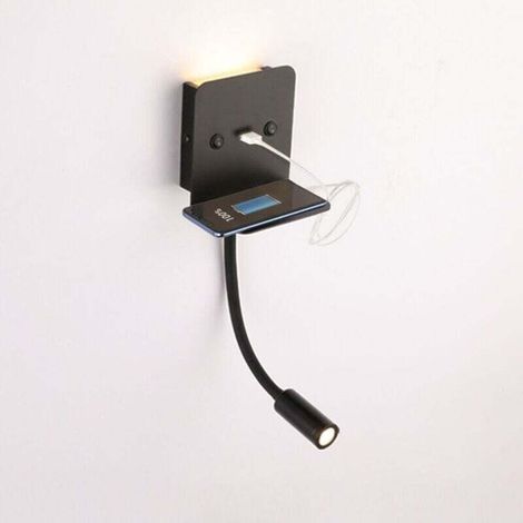 Applique murale LED avec liseuse intégrée 3 W / 6 W et port USB – Noir, design moderne et fonctionnel (1/5)