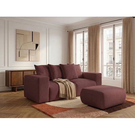 BOBOCHIC - Canapé droit fixe modulable VOLTAIRE tissu chiné avec pouf Rouge (1/5)