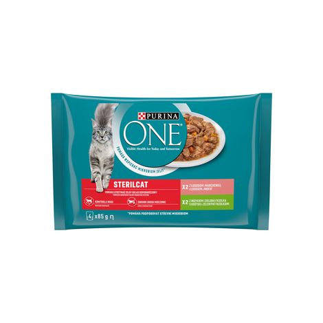 Purina ONE Cibo umido per gatti, tacchino sterilizzato, salmone in salsa, 1 pz.