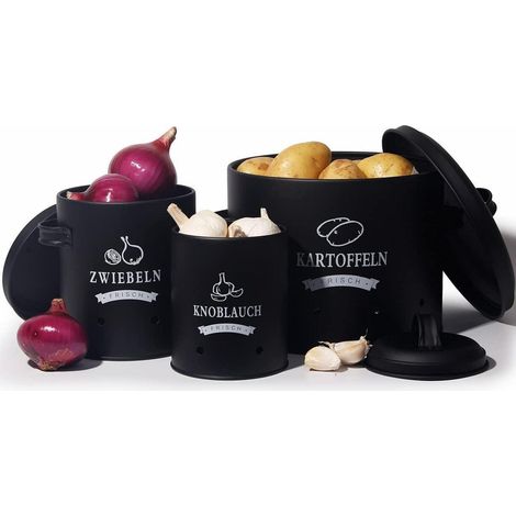 Theo&Cleo Kartoffel Zwiebel Vorratsdosen Set Metall Retro Design Schwarz (1/5)