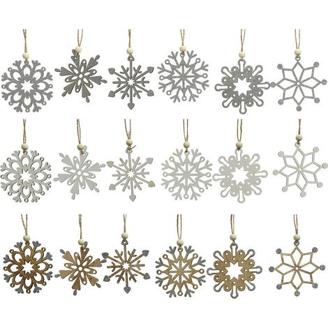 Figurines en bois pour arbre de noël flocons assortis ø6cm (1/3)