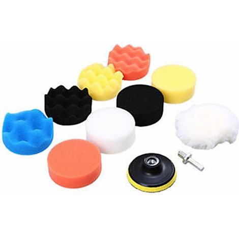 Kit de 11 tampons de polissage auto de 7,6 cm (3 pouces) en mousse, avec disques auto-adhésifs et accessoires de perçage Idéal pour le nettoyage automobile, la maison, la salle de bain et la cuisine (1/5)