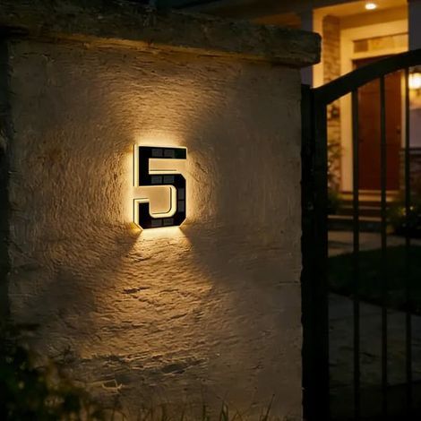 Numéros de maison solaires, panneau d'adresse LED étanche de 23 cm (9 pouces) pour usage extérieur, 5/5