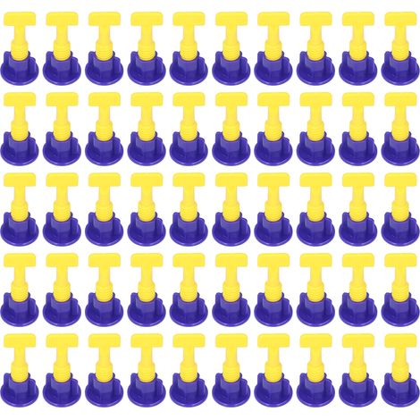 Kit de 50 cales d'espacement pour carrelage avec clé, bleu et jaune. (1/5)