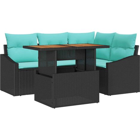 Garden Sofa Set 5 pcs 4-Seater Black and Teal vidaXL (1/5)