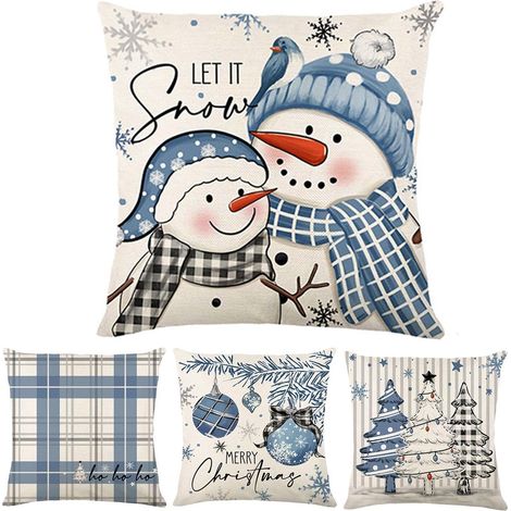 Housse Coussin Noël 4 Pièces Fêtes Bonhomme De Neige Flocon Sapin Plaid Taies d'Oreiller Hiver Bonhomme Neige 4 Pièces Décor de Noël Festif Décoration pour Salon Chambre Hôtel Canapé Sofa (1/5)