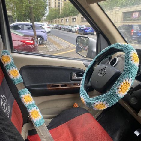 Housse De Volant - Crochet Main - Diamètre 36-38 Cm - Pour Voiture Berline SUV Fourgonnette - 1 Pièce (1/5)