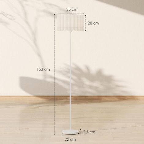 Lampadaire de style rétro, abat-jour en plastique, interrupteur au pied, tige métallique, blanc (1/5)
