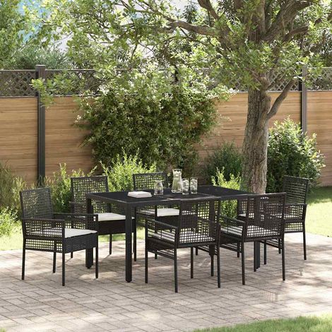 Garden Dining Set 7 pcs Black Poly rattan vidaXL (1/5)