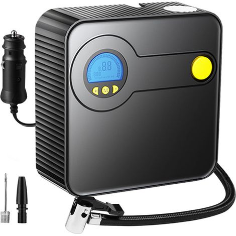 Compresseur d'air portable compact avec manomètre, pompe à pneus 12 V CC pour pneus de voiture, vélo, moto, ballons et autres embarcations gonflables. (1/5)