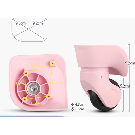 Paire de roulettes de valise universelles de rechange durables en caoutchouc silencieux multidirectionnelles pour roues de réparation de rechange valise bagages (2pcs)petit rose
