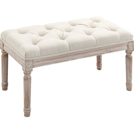 Banco tapizado con aspecto lino y patas de madera 80 x 40 x 43 cm crema blanco HOMVRA (1/5)