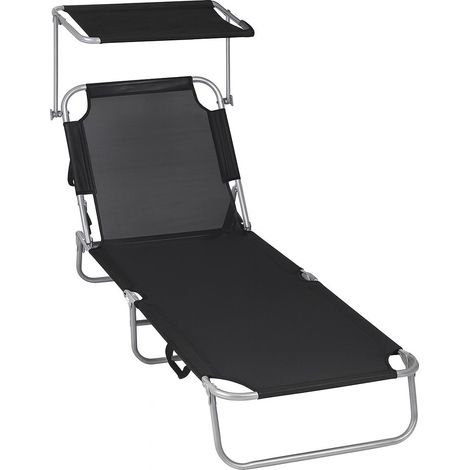 Orion91 black textilene folding lounger with parasol beach handle pool hammock robust floor (185x55x24 cm) up to 150kg - spazioluzio (1/5)