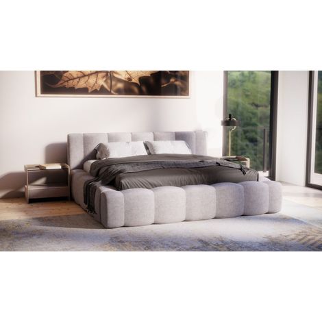 Polsterbett Doppelbett LIZETH 120x200cm Komplettset Stoff Perfect Harmony Hellgrau