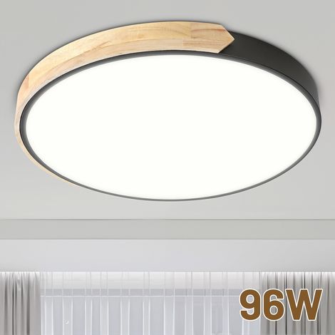 Wolketon Plafoniera LED Legno Dimmerabile 96W 60cm Nera con Telecomando 3000K-6000K Lampada da Soffitto Rotonda