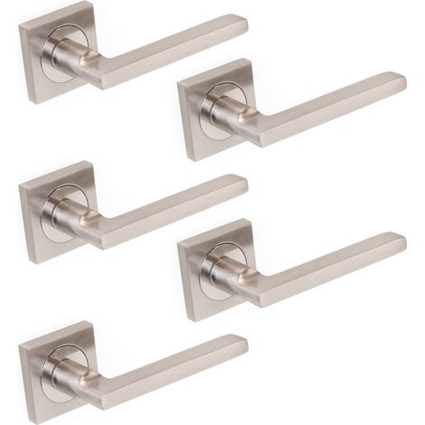 Emuca – Lot de 5 poignées Perth pour portes intérieures – Aluminium et zamak – Rosace carré 50x50mm – Finition nickel satiné