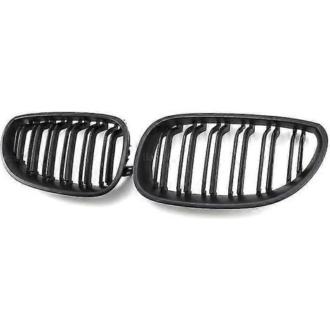 2-teiliger Frontgrill im Auto-Stil, glänzend schwarz, Doppellamellen-Design, für BMW 5er E60 E61 M5 520i 535i 550i (2003–2010) – Zubehör – Komplett schwarz
