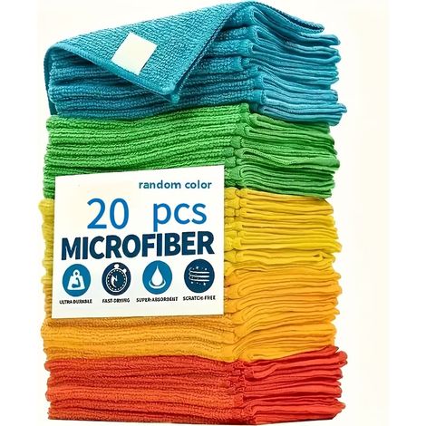 Lot de 20 chiffons de nettoyage en microfibre – Torchons multi-usages pour la maison et la cuisine – Durables et absorbants (1/5)
