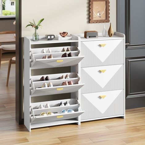 Meuble à chaussures+ buffet design thermoformé MDF blanc-2 pièces-70x30x120cm