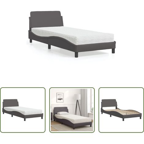 Matelas en mousse -  Lit avec matelas Dover gris 90x190 cm similicuir (1/5)
