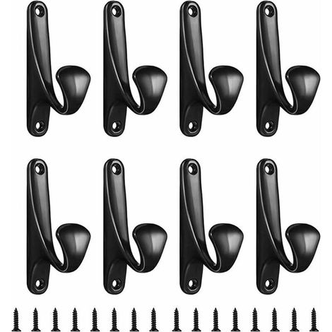8pcs Black Wall Hooks, Matte Black Coat Hooks, Simple Hooks with Screws, Heavy Duty Coat Hooks, Aluminum Alloy Hooks for Clothes, Backpacks, Hats (Black) (1/5)