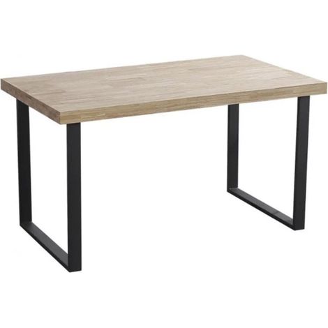 Pegane – Table de salle à manger rectangulaire en bois chêne clair – Pieds métalliques noirs – Longueur 140 cm x profondeur 80 cm x hauteur 76 cm (1/4)
