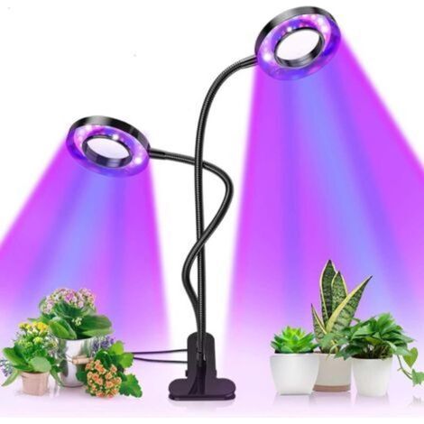 Lampe de Plante, Lampe de Croissance pour Plantes LED Plante Lampe Horticole Parfait pour Plantes Intérieur 2 têtes + adaptateur