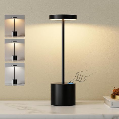 Kabellose LED-Tischleuchte – Berührungsempfindliche Nachttischlampe mit einstellbarer Helligkeit – Batteriebetrieben mit 3 Farbtemperaturen – Stufenlos einstellbare Helligkeit – Für Schlafzimmer, Café (1/5)