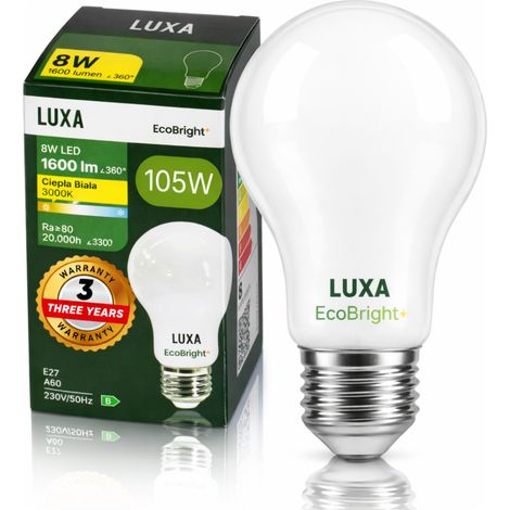 Lampadina LED E27 a filamento classe B A 60 8W 1600LM= 100W 3000K lux EcoBright+ (1/5)