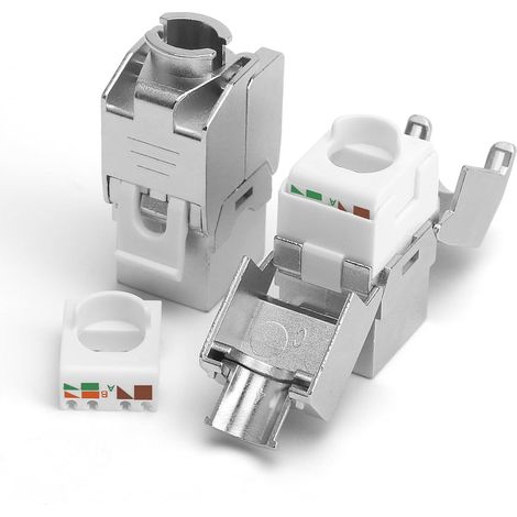 2 Pieces Fully Shielded Keystones for RJ45 Socket Cat 7/6A/6/5E, RJ45 Core Socket for 1000MHz LAN Cable 10Gbps (100M), S/FTP Structure Fully Shielded RJ45 Module for Board (1/5)