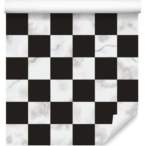 Papel pintado con estampado de mármol blanco a cuadros para salón y dormitorio, 50x1000 cm. (1/5)