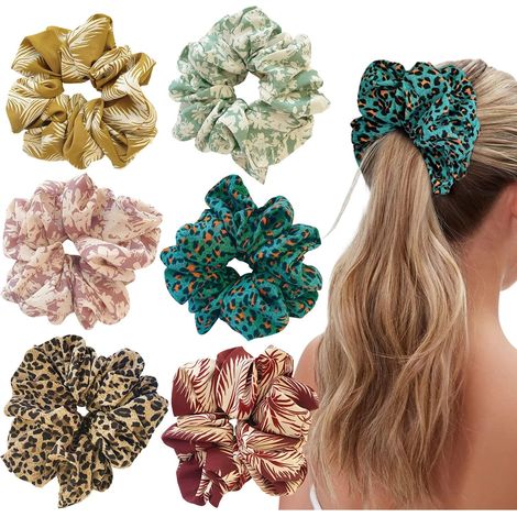 Lot de 6 Élastiques à Cheveux Chiffon Doux, Scrunchies Géants Extra-Larges pour Femmes et Filles (1/5)