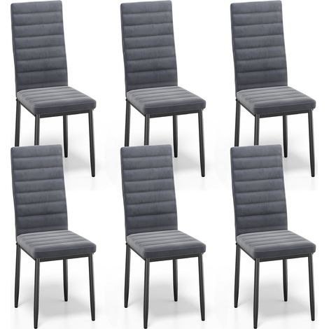Bealife 6 Esszimmerstühle Set mit gepolsterten Velours-Sitzflächen, Metallgestell und Gummifüßen in Dunkelgrau