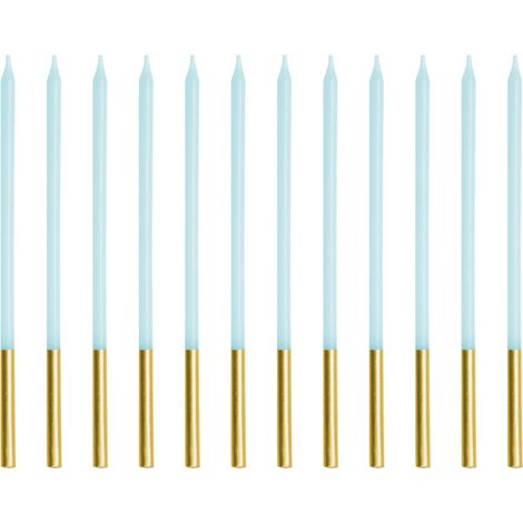 Bougies d'anniversaire lisses - Bleu clair, 14 cm, lot de 12