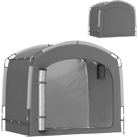 Tragbarer Fahrradunterstand für 3-4 Fahrräder, Schutzzelt mit 2 Seitentaschen, 205 x 140 x 188 cm, dunkelgrau, wasserdichte Outdoor-Garage, praktische Aufbewahrung für Fahrräder und Zubehör.