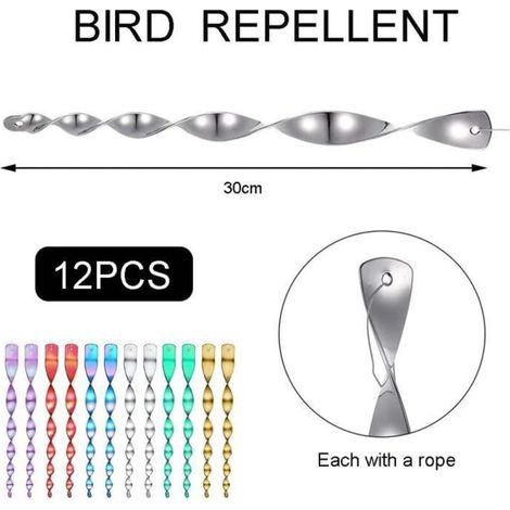 Vogelabwehrmittel, 12er-Packung reflektierende Anti-Vogel-Spiralen, 30 cm (1/3)
