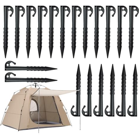 Lot de 20 piquets de sol rainurés (14,5 cm) pour tente et parasol – Adhérence supplémentaire dans un sol meuble, plastique durable, résistant au vent (1/5)