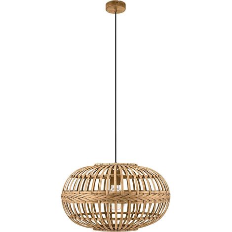 EGLO Lampada a sospensione AMSFIELD, vintage, naturale, boho, hygge in acciaio, legno in colori naturali, lampada da tavolo da pranzo e da soggiorno con attacco E27, diametro 38 cm (1/5)