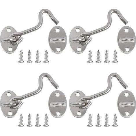 Door Closure Hook, 4PCS Cabin Hook Locks and Bolts for Door Locks, Gate Latches, Window Support for Silent Locking Spacer, Gate Lock, 3 Inch/Stainless Steel (1/5)