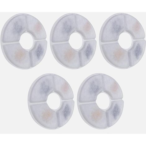 5X Filtre Fontaine Eau Chat Rond Résine Charbon Actif 4 Couches Filtration Mousse Chien Animal Universel, 127mm