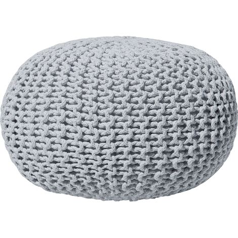 Pouf Rond en Coton Gris Clair à Billes de Polystyrène Coussin d'Intérieur Conrad