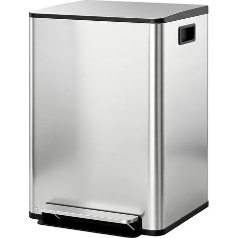 Cubo de Basura de Cocina con 2 Compartimentos 2x30L con Pedal Tapa de Cierre Suave y Cubo Extraíble Plata (1/5)