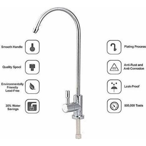 Robinet col de cygne 1/2" en zinc à poignée unique, rotatif 360° chromé avec filtre à osmose inverse pour cuisine (1/4)