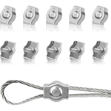 10 PiècesSerre-Câbles en Acier Inoxydable M4 Pince de Câble Métallique Clips pour Fixe 4mm Câble Métalliques Cordes à Linge Voiles de Soleil (1/5)