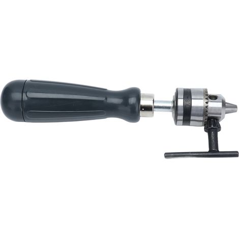 Perceuse manuelle en acier au carbone avec manivelle, clé de mandrin et 5 forets pour plastique, bois, bijoux, résine et écrous (1/5)